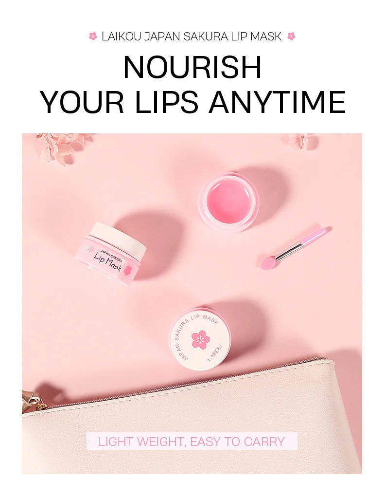 LAIKOU Cherry Blossom Lip Serum Mask Dry Crack Peeling Repair Reduce Lip Fine Lines Essence Moisturizing Sakura Beauty Care 8g