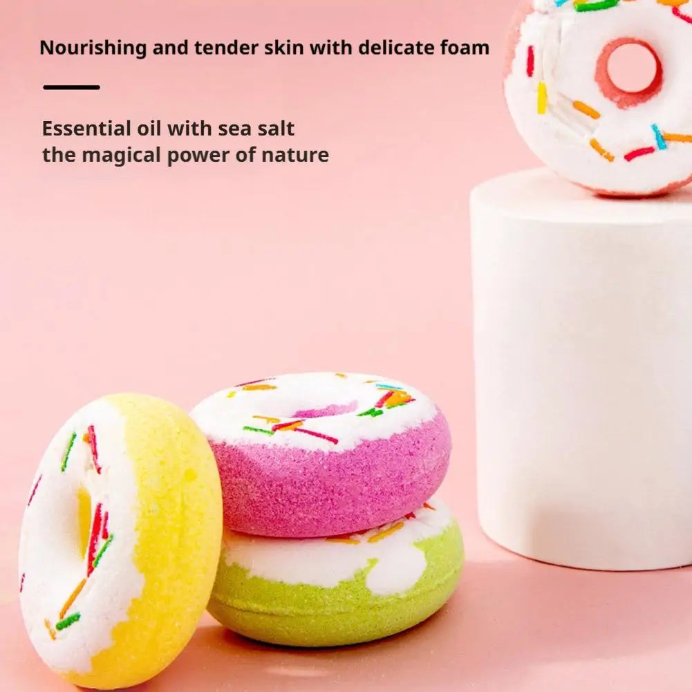 Donut Shaped Bath Salt with Moisturizing Oil, Fizzy Effervescent Bath Salt Ball for Relaxation, Skin Care Gift for Women