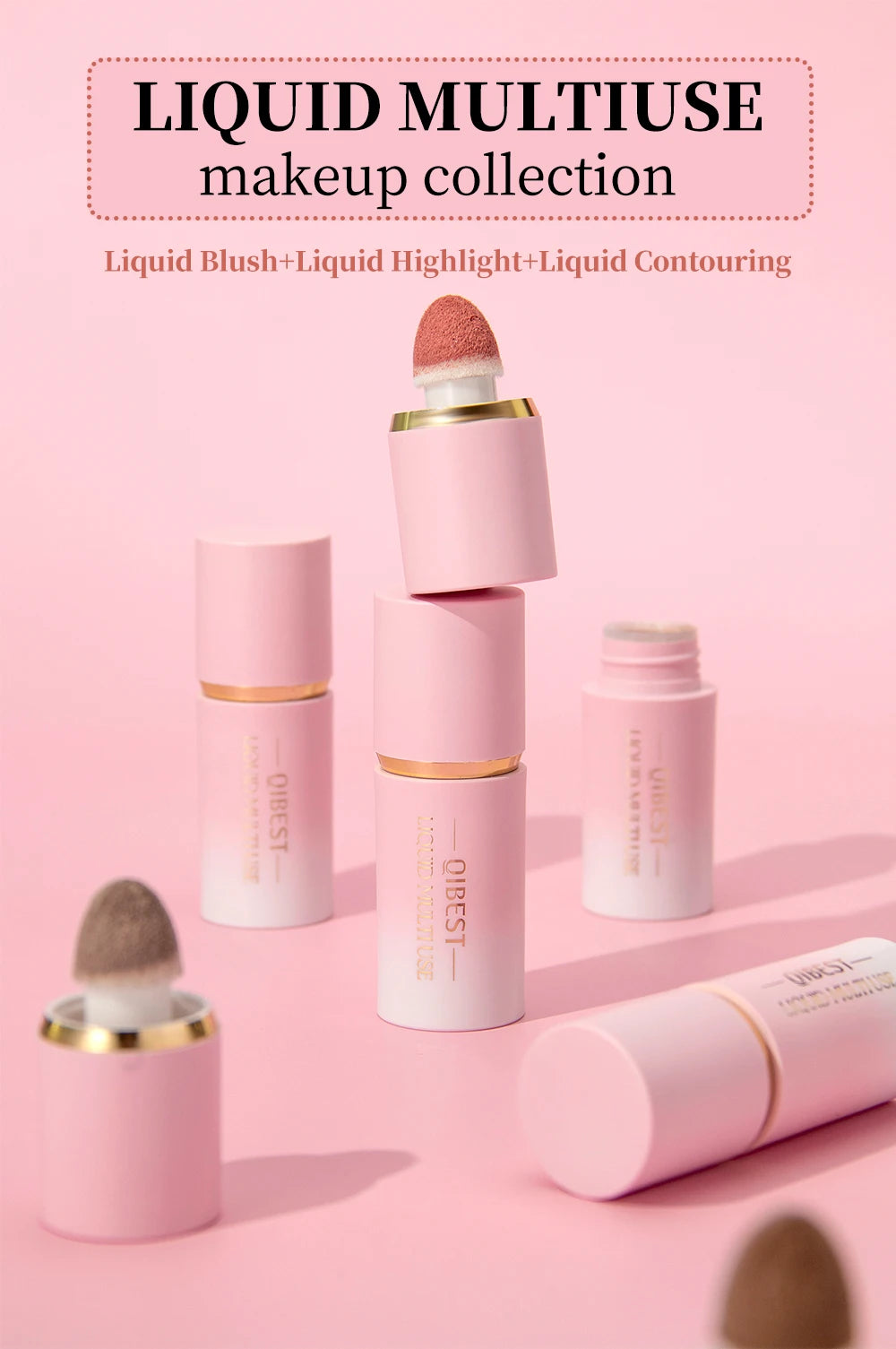 QIBEST Matte Face Liquid Blusher Smooth Cheek Eye Blush Highlighter Multi-Use Stick Rouge Lasting Liquid Contour Bronzer Makeup