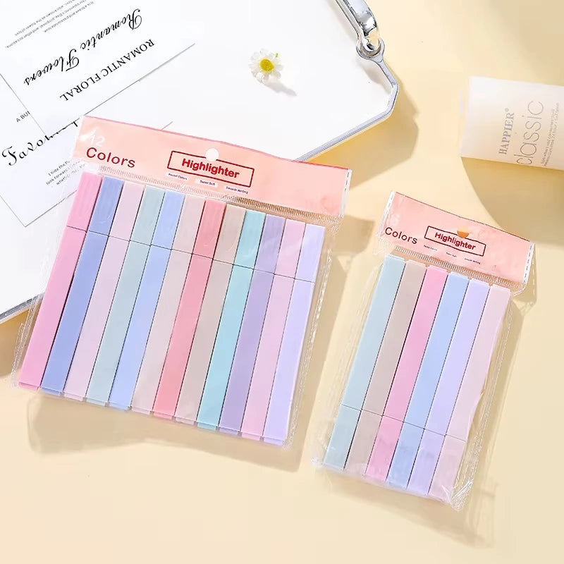 12pcs/set Pastel Color Highlighter Kawaii Stationery Color Marker School Supplies Student Marker Highlighter JapaneseStationery