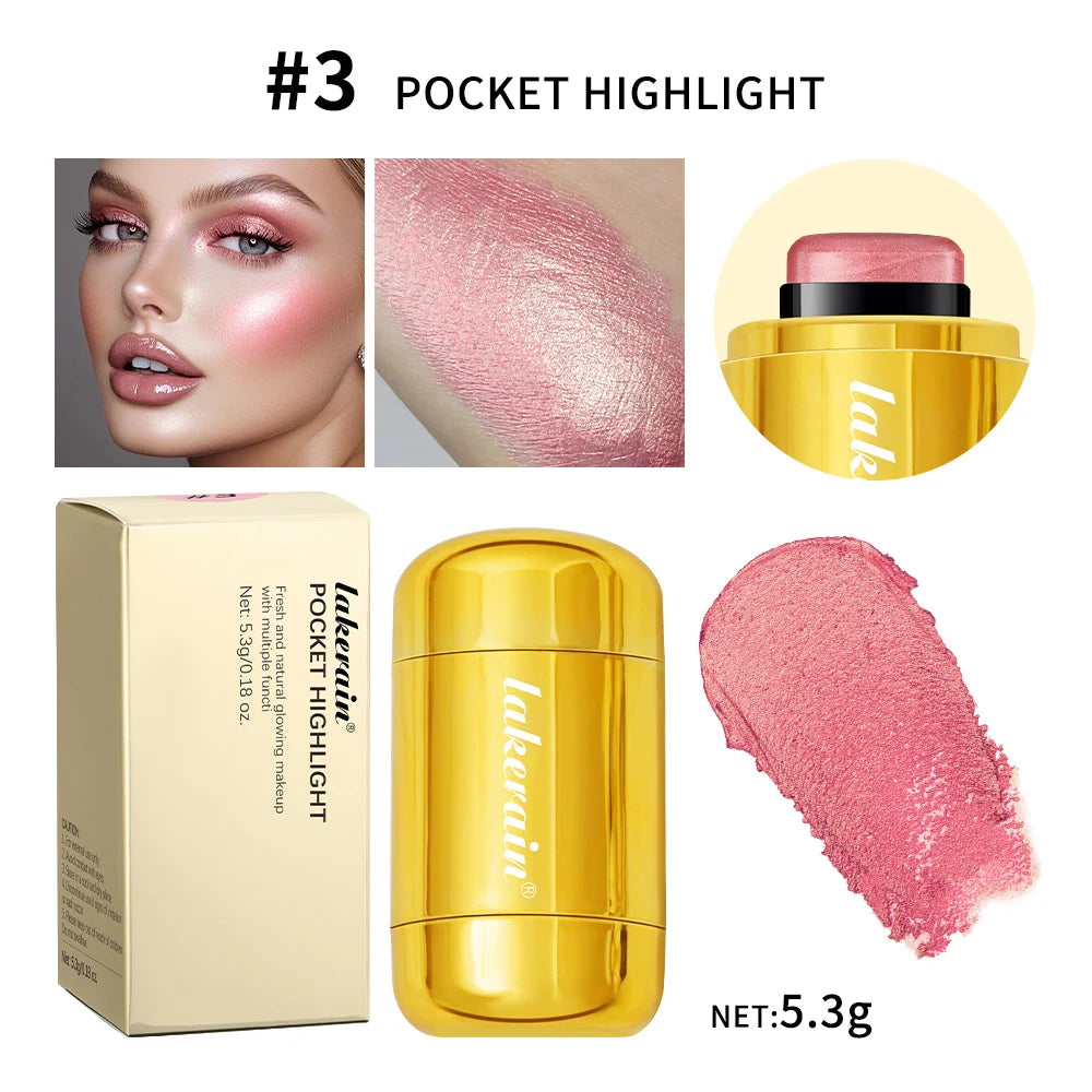 3-in-1Blush Stick Lasting Brightens Facial Cheek Stick Moisturizing Flash Lip Gloss Makeup Lip Gloss Face Rouge