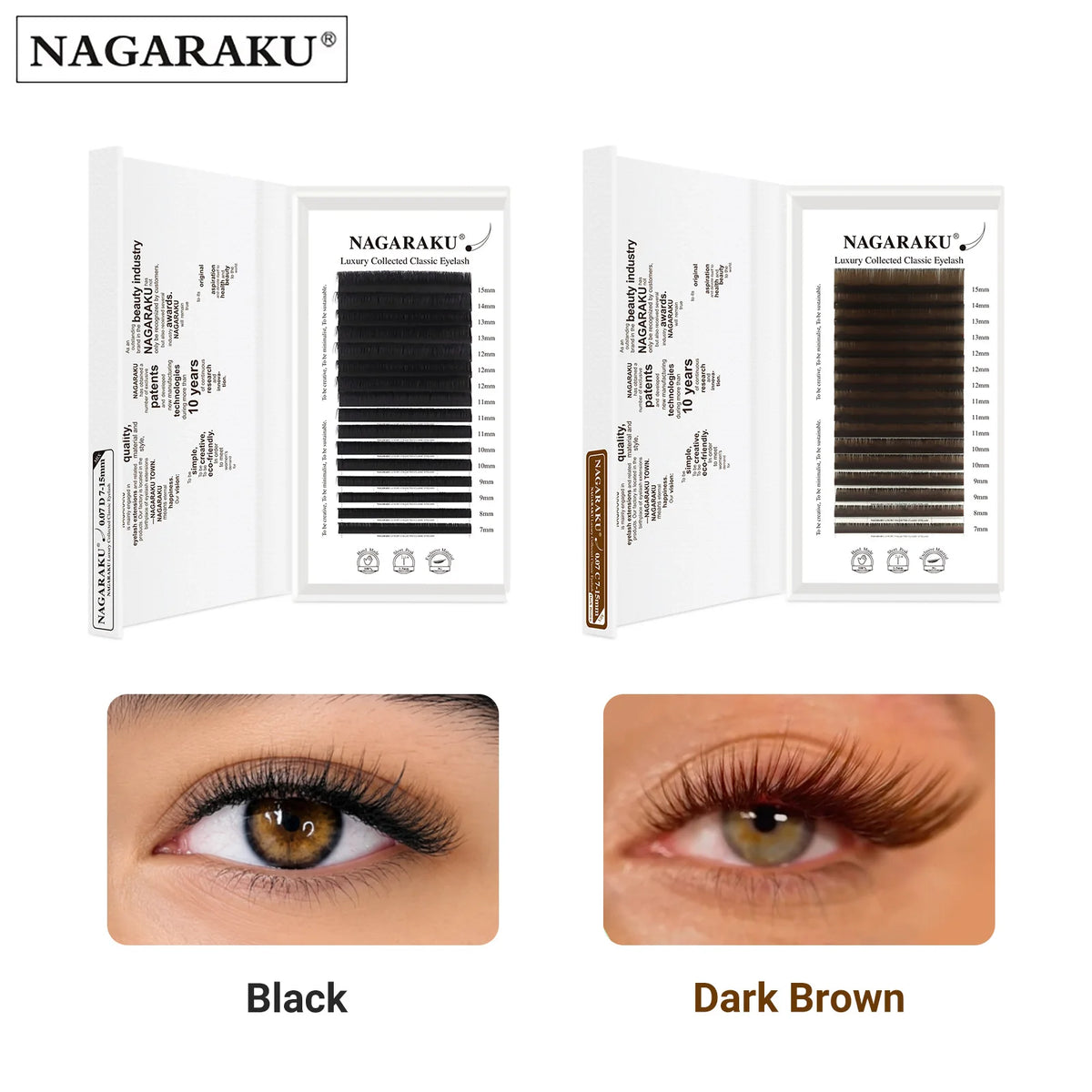 NAGARAKU Luxury Classic Eyelash Matte Black Dark Brown 100% Hand Made 3rd Classic Eyelash 16rows Individual Soft Natural