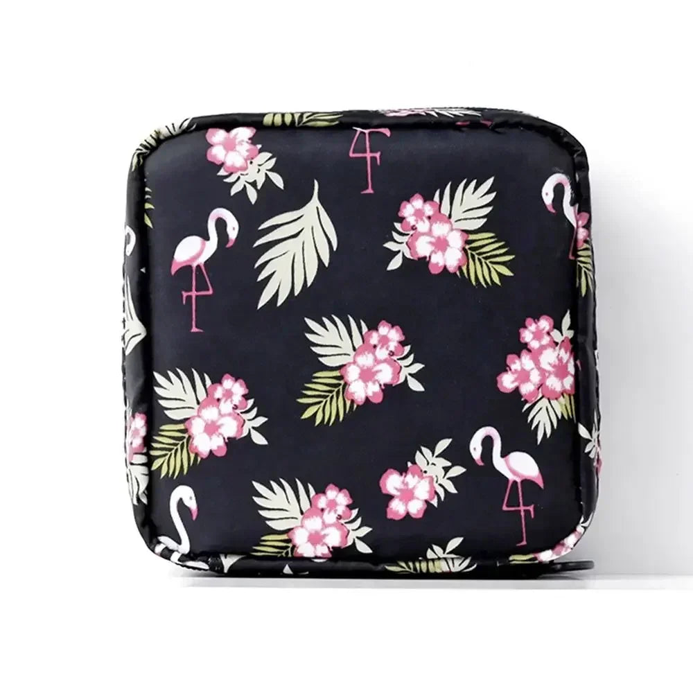 Creative PVC Sanitary Pads Bag Fashion Floral Print Large Capacity Multipurpose Coin Purse Portable Cosmetic Storage Bag