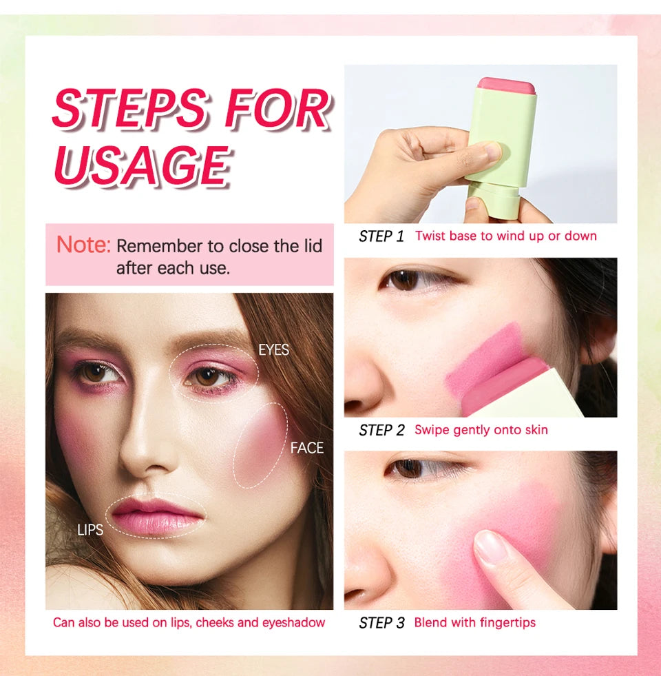 ibcccndc Rotating Blush Cream Tinted Moisture Stick Naturally Long-lasting Moisturizing Waterproof And Non-Removing Orange Blush