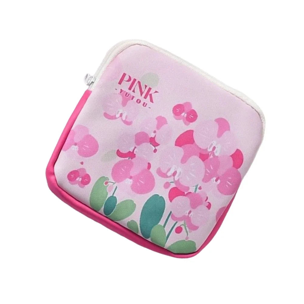Creative PVC Sanitary Pads Bag Fashion Floral Print Large Capacity Multipurpose Coin Purse Portable Cosmetic Storage Bag