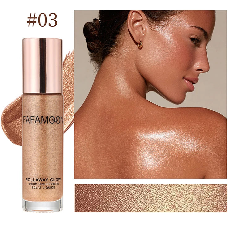 Pearlescent Glitter Roller Ball Shimmer Oil Lasting Shine Gold Bronze Contour Brighten for Face Body Sparkle Liquid Highlighter