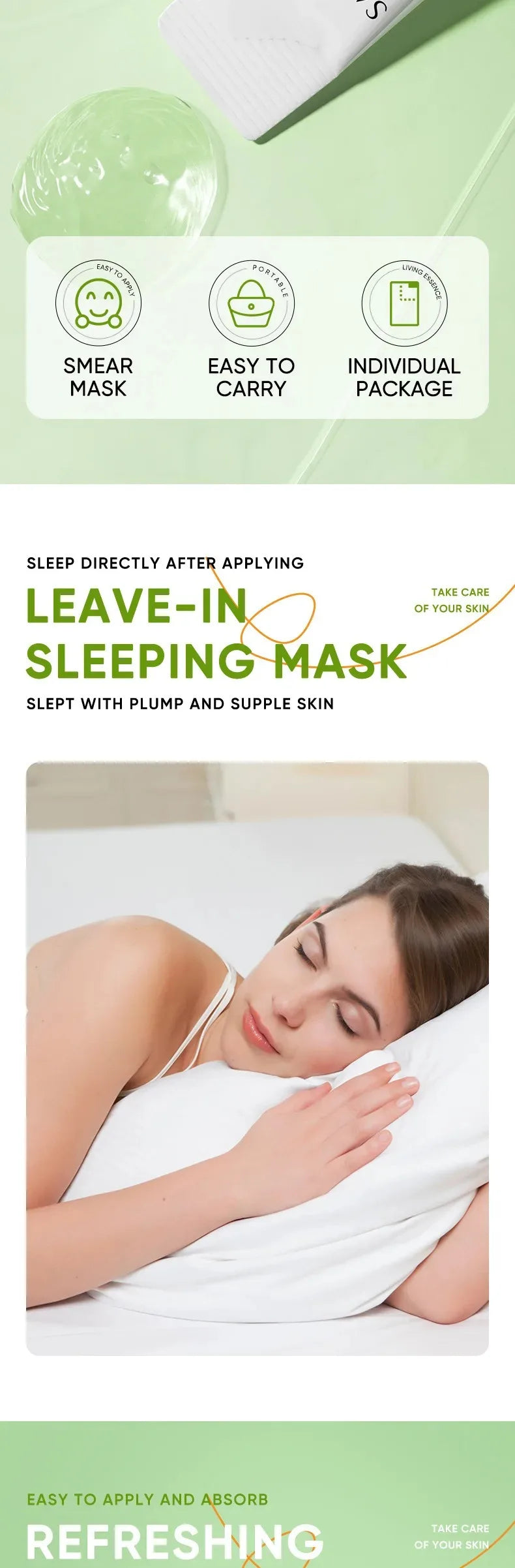 20Pcs Sadoer Aloe Vera Sleeping Facial Masks Moisturizing Anti-Wrinkles Hydrating Anti-Aging No Wash Face Mask Facial Skin Care