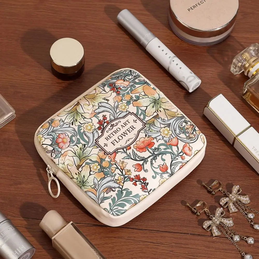 Creative PVC Sanitary Pads Bag Fashion Floral Print Large Capacity Multipurpose Coin Purse Portable Cosmetic Storage Bag
