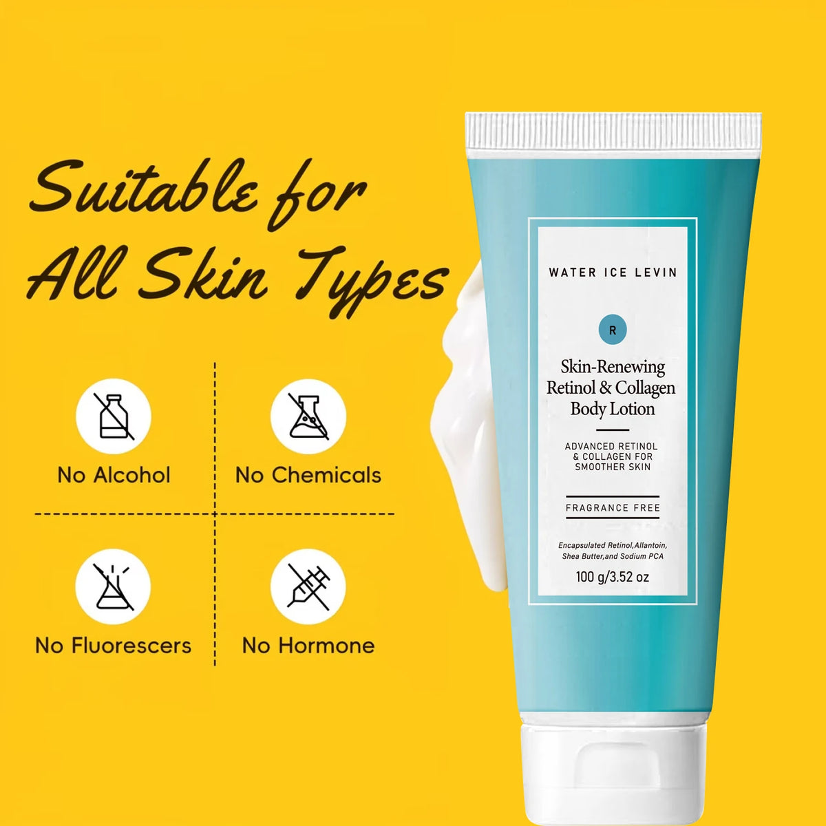 Retinol & Collagen Body Lotion with Shea Butter, Moisturizing Firming Skin Renewing Lotion, Fragrance Free 100g