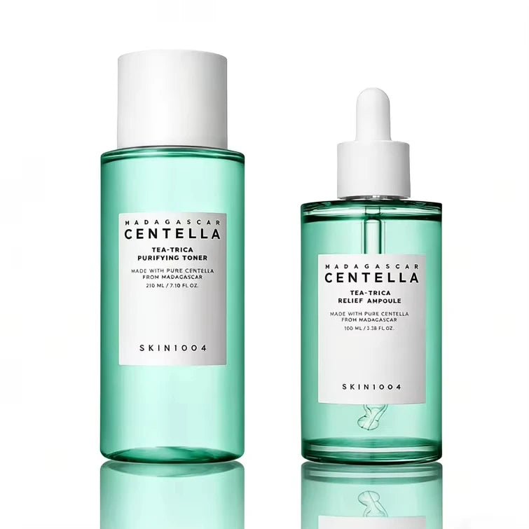 SKIN1004 Madagascar Centella Ampoule 55ml and Probio Cica Essence Toner 210ml Soothing Calming Hydrating Skincare Set With Box