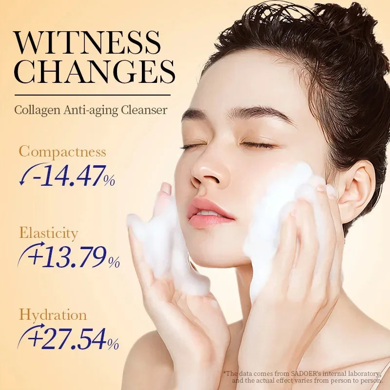SADOER Collagen Facial Cleanser Skincare Anti Wrinkle Whitening Moisturizing Face Cleansing Face Wash Foam Cleanser Skin Care