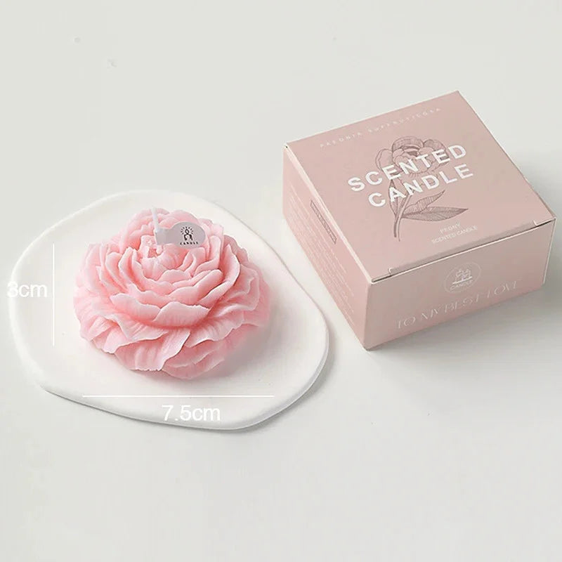 3D Peony Aromatherapy Candle - Creative Flower Shape, Wedding Decor Gifts Box & Valentine's Day Scented Souvenir Ornament