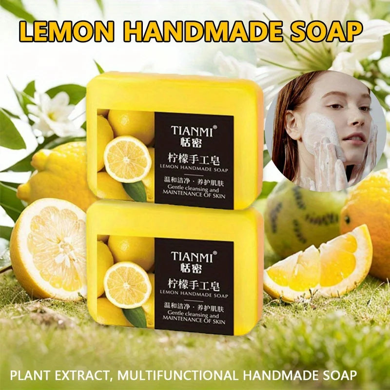 2PCS Lemon Handmade Soap, Moisturizing and Cleaning, Suitable for All Skin Types, Can Be Used by Both Men and Women,
