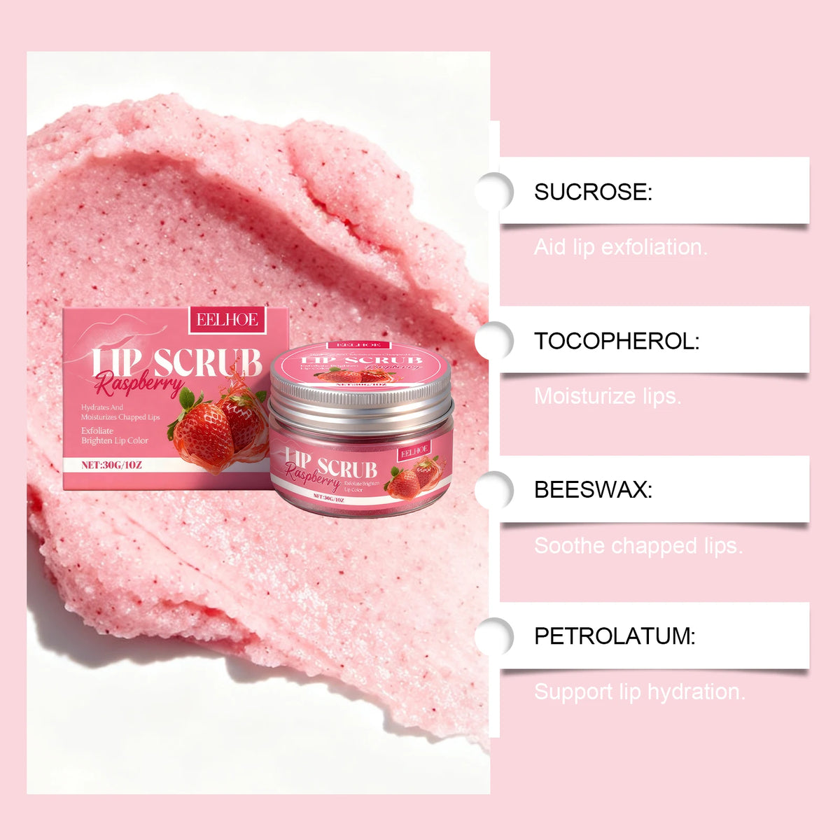 Strawberry Lip Scrub Exfoliating Preventing Drying Cracking Remove Dead Skin Improve Dullness Moisturizing Brightening Lip Care