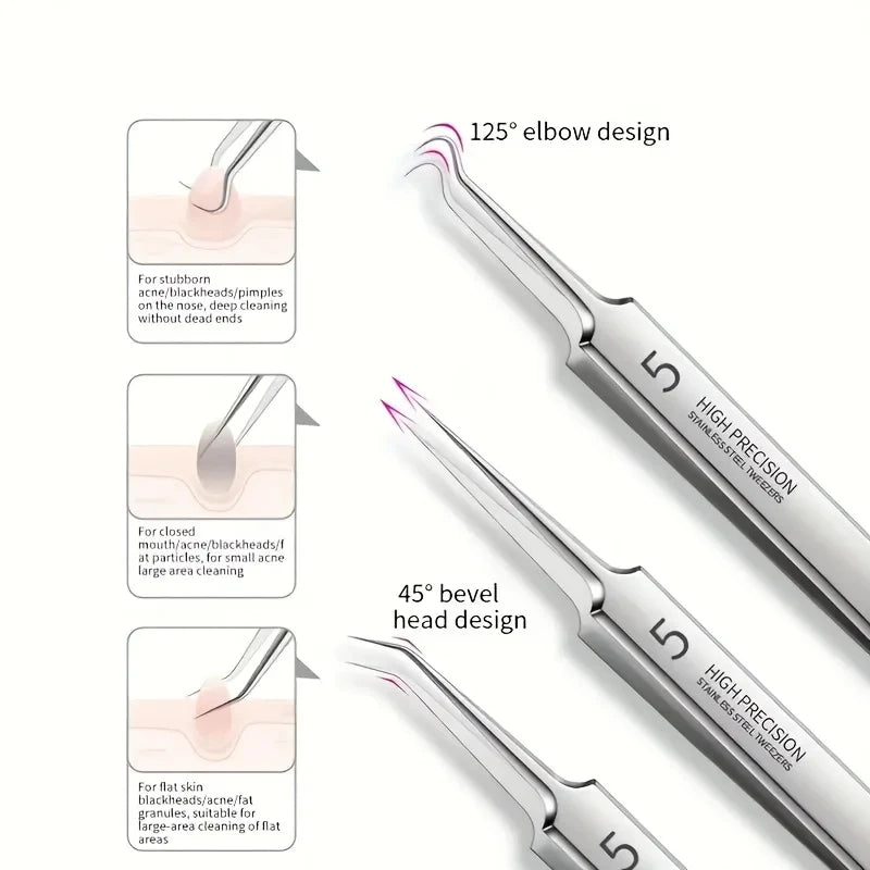 Stainless Steel Blackhead Remover Kit 3 5 8-Piece Professional Pimple Popper Set For Acne Blemish Extraction