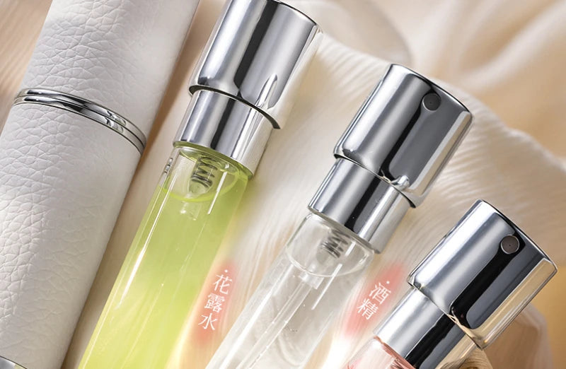 8ML Refillable Perfume Atomizer Highend Leather Mini Cosmetic Containers Rotary PressType Liner Glass Liquid Container косметика