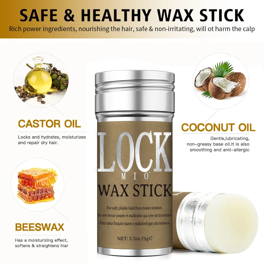 LOCKMIO Wax Stick Natural Coconut Oil Moisturizes Soften Smoothing Styling Flyaway Hair Edge Control Strong Hold Long Lasting