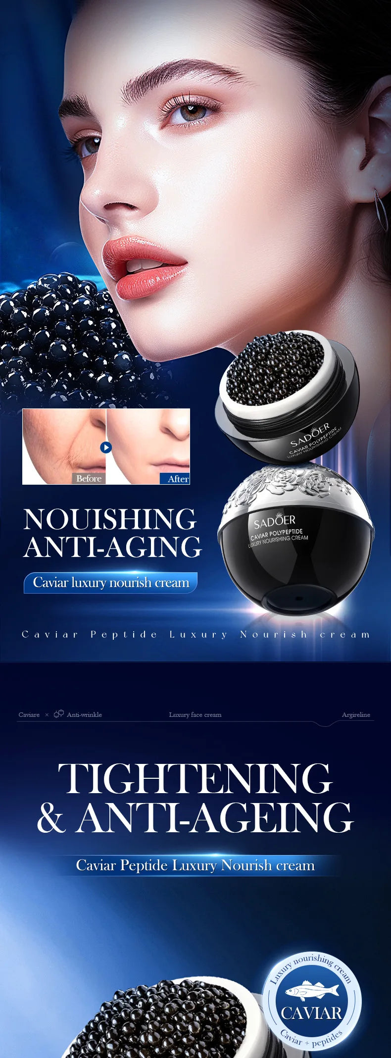 Caviar Firming Face Cream Deep Hydrating Soften Lifting Fine Lines Around Eyes  Area Boost Skin Elasticity Moisturizer Skin Care