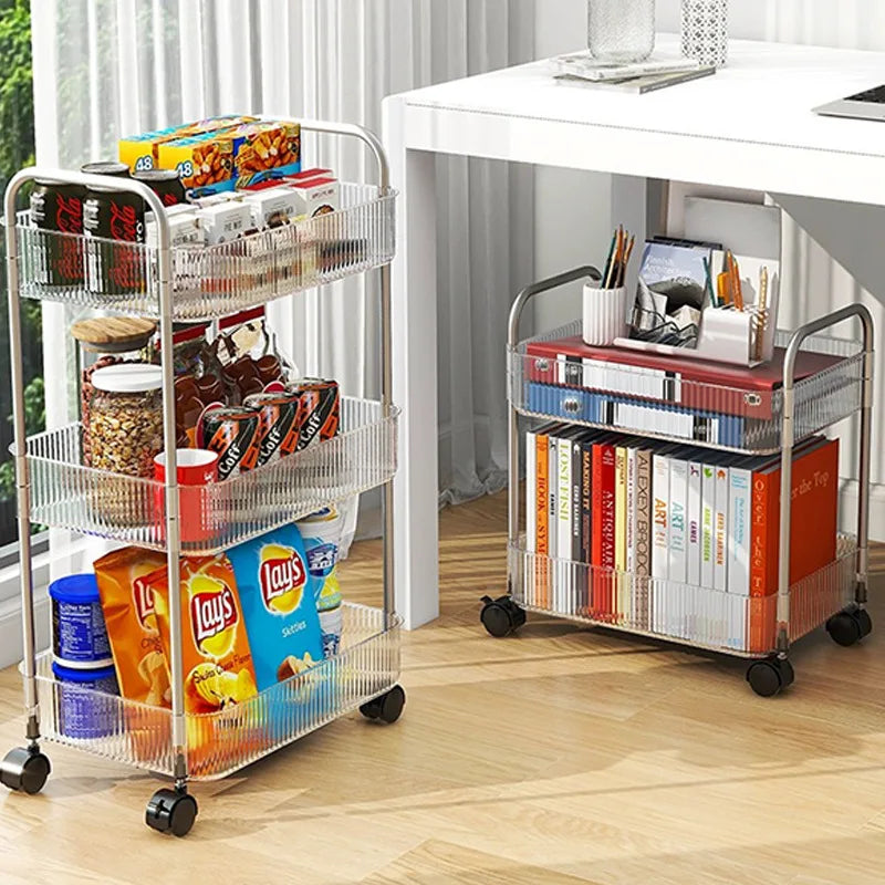 2/3/4 Layers Transparent Storage Rack with Wheels, Home Trolley Cart Suitable for Snacks Cosmetic Sundries and Kitchen Organizer