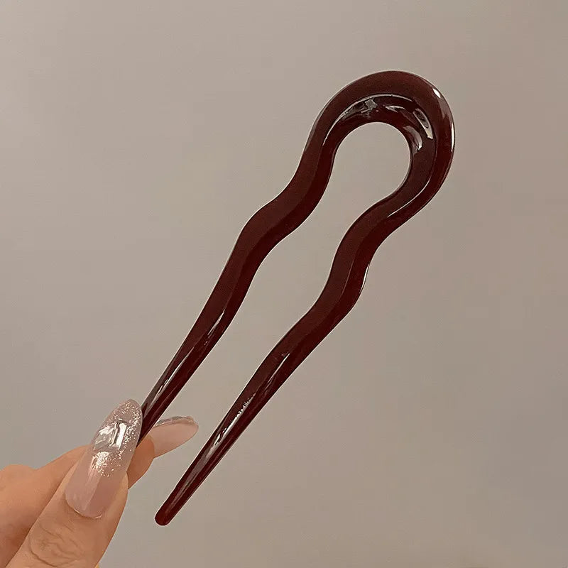 U-Shaped Hair Fork Fashion Tortoiseshell Acetate Acrylic Hairpin Geometric Design Headwear Hair Sticks Women Girls