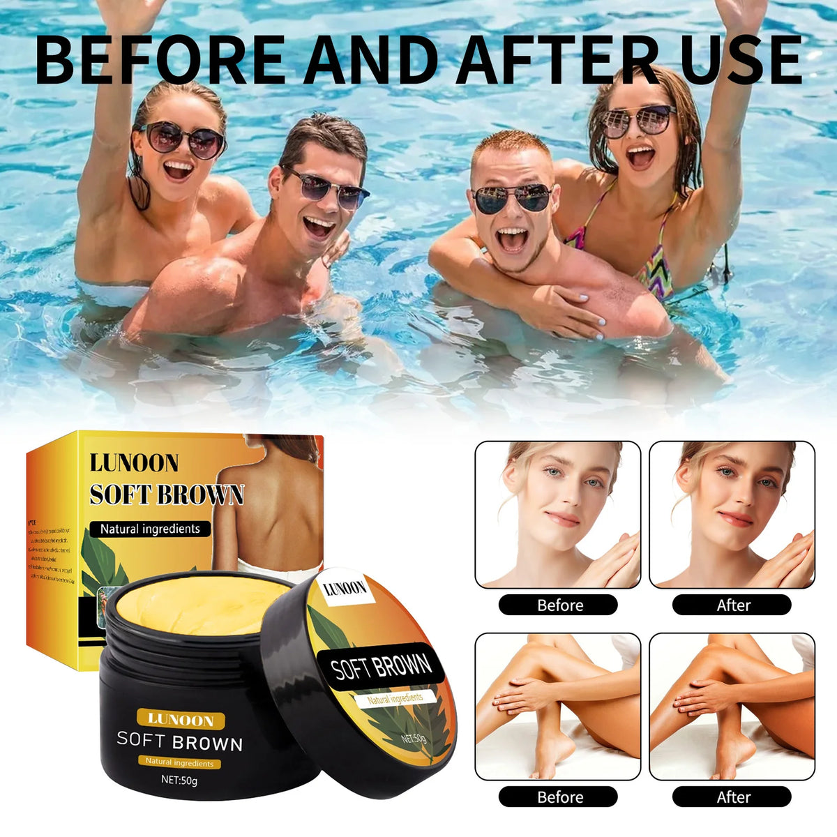 Self-Tanning & Suntan Shield Cream - Long-Lasting Face & Body Bronzer, Nourishing Formula for Natural Sun-Kissed Look.
