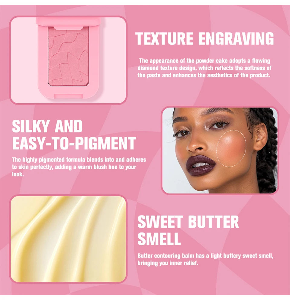 Single Color Butter Blush Matte Natural Cheek Tint Waterproof Face Contouring Cosmetics Blush Powder Face Soft Female Makeup