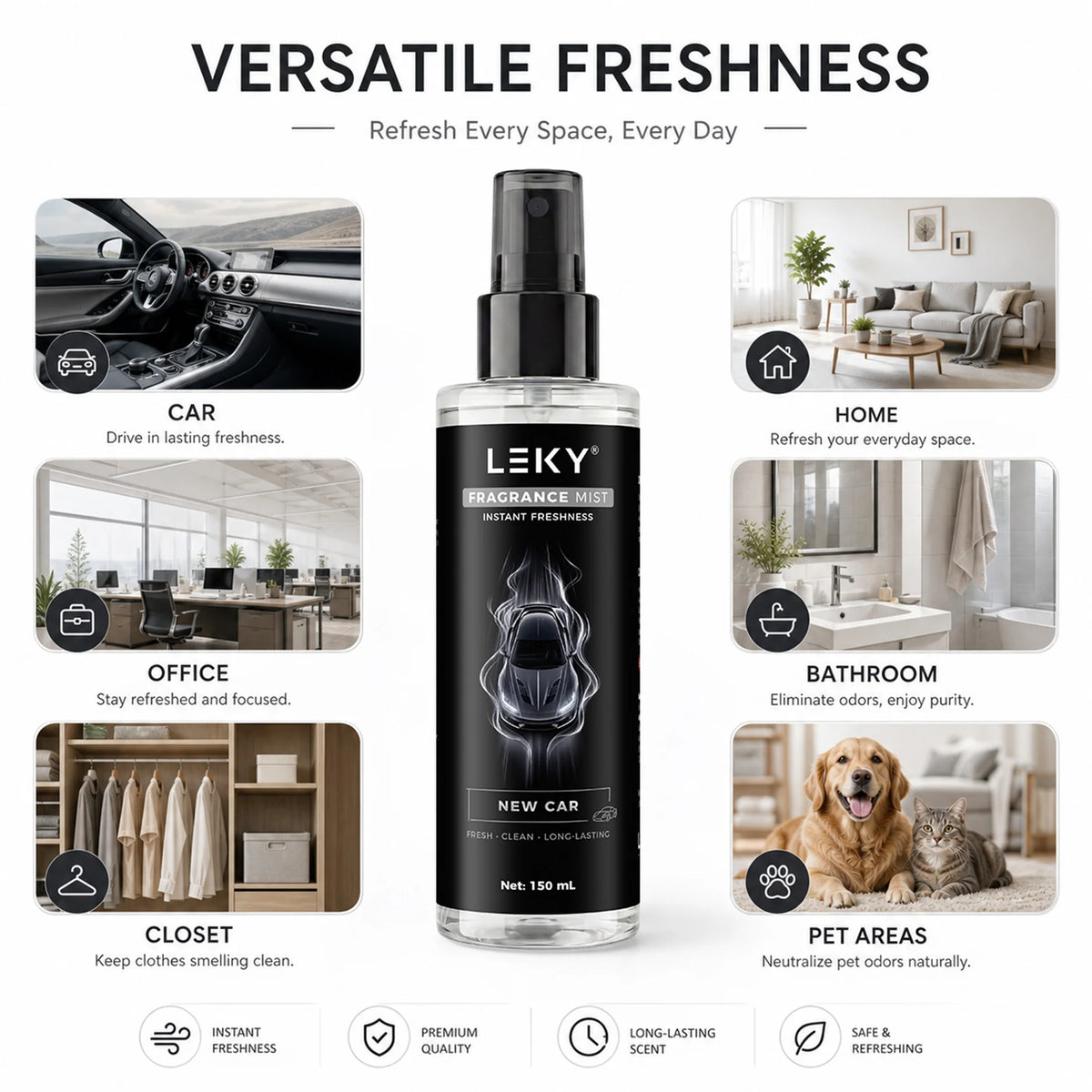 LEKY 150ML Multi-Scents Fragrance Spray Portable Air Freshener for Car And Home Long-Lasting Romantic Scent Atmosphere
