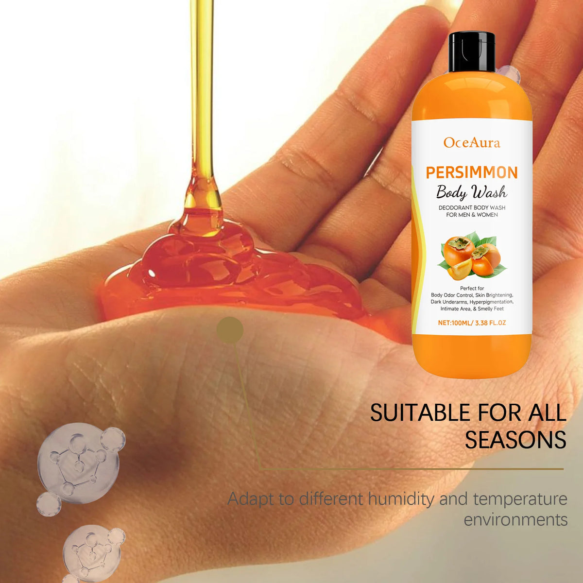 Persimmon Body Shower Gel Gentle Cleaning Pore Moisturizing Remove Sweat Odor Smoothing Non-drying Softening Daily Body Wash Gel