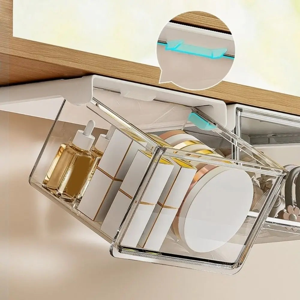 Plastic Drawer Style Storage Box Self Adhesive Large Capacity Makeup Storage Container Transparent Space Saving