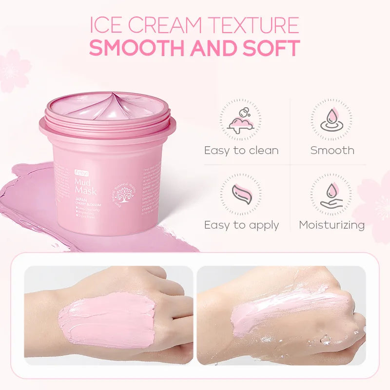 100g Japan Sakura Mud Face Mask Night Facial Packs Skin Clean Blackhead Pores Smearing Mud Mask Oil-Control Smoothing Skin Care