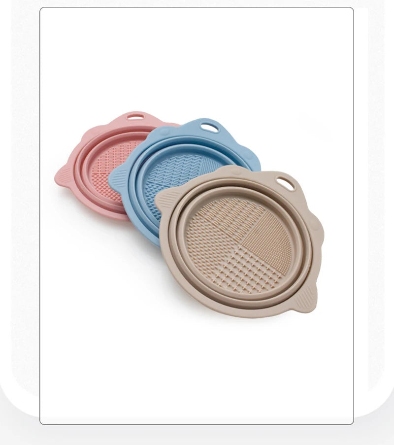Multi-functional Silicone Makeup Brush Cleaning Bowl Powder Puff Beauty Washing Scrubber Pad with Folding Brush Holder