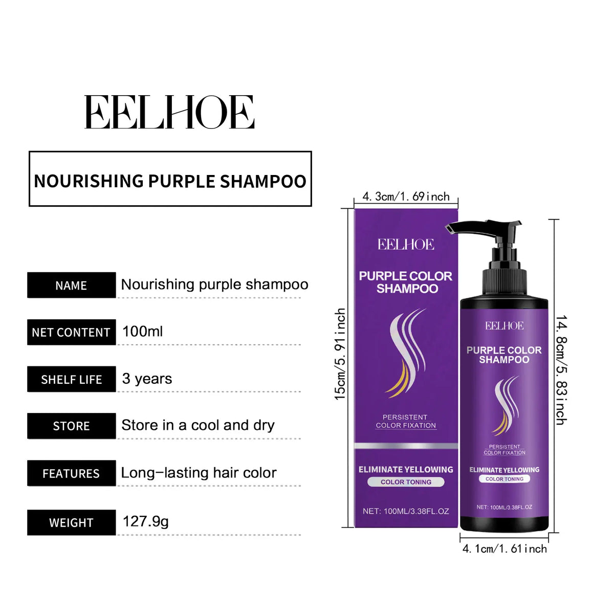 EELHOE Purple Shampoo for Blonde Hair Color Fix Fading Yellow Remedy for Gray Hair Cover After Professional Hair Bleach Shampoo