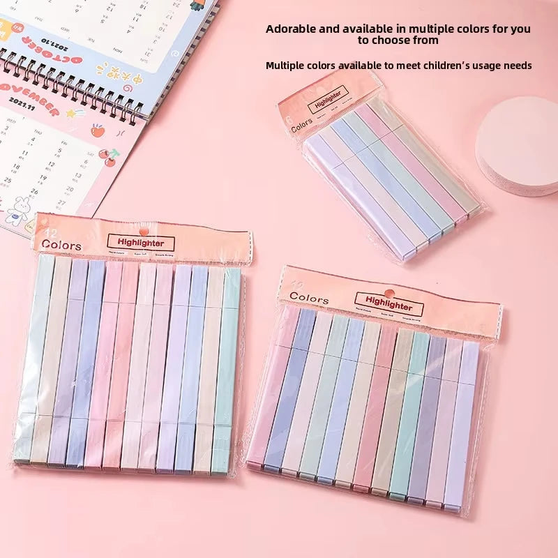 12pcs/set Pastel Color Highlighter Kawaii Stationery Color Marker School Supplies Student Marker Highlighter JapaneseStationery