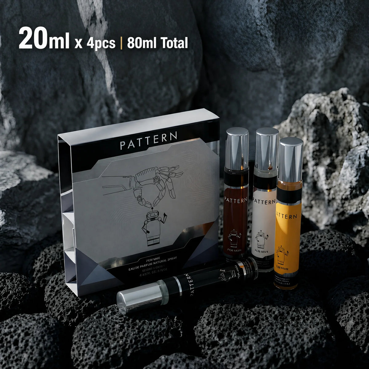 MYSTICAL Cyber-Bot 4pcs Men's Cologne Set, Long Lasting EDP Fragrance Kit for Gaming, Office & Night Out, Futuristic Woody, Aquatic & Fougere Scents, 0.68oz X 4 Travel Size, Urban Grooming Gift for Him, Techwear Inspired Desi