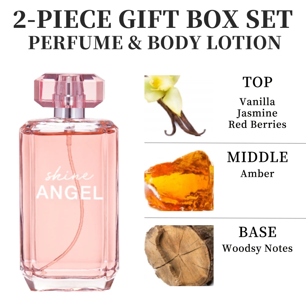 Eau de Parfum Spray and Body Lotion Gift Set Women's Fragrance Sets 3.4 Oz EDP Spray 2.8 Oz Body Cream Shine Angel 2 Pcs Gifts