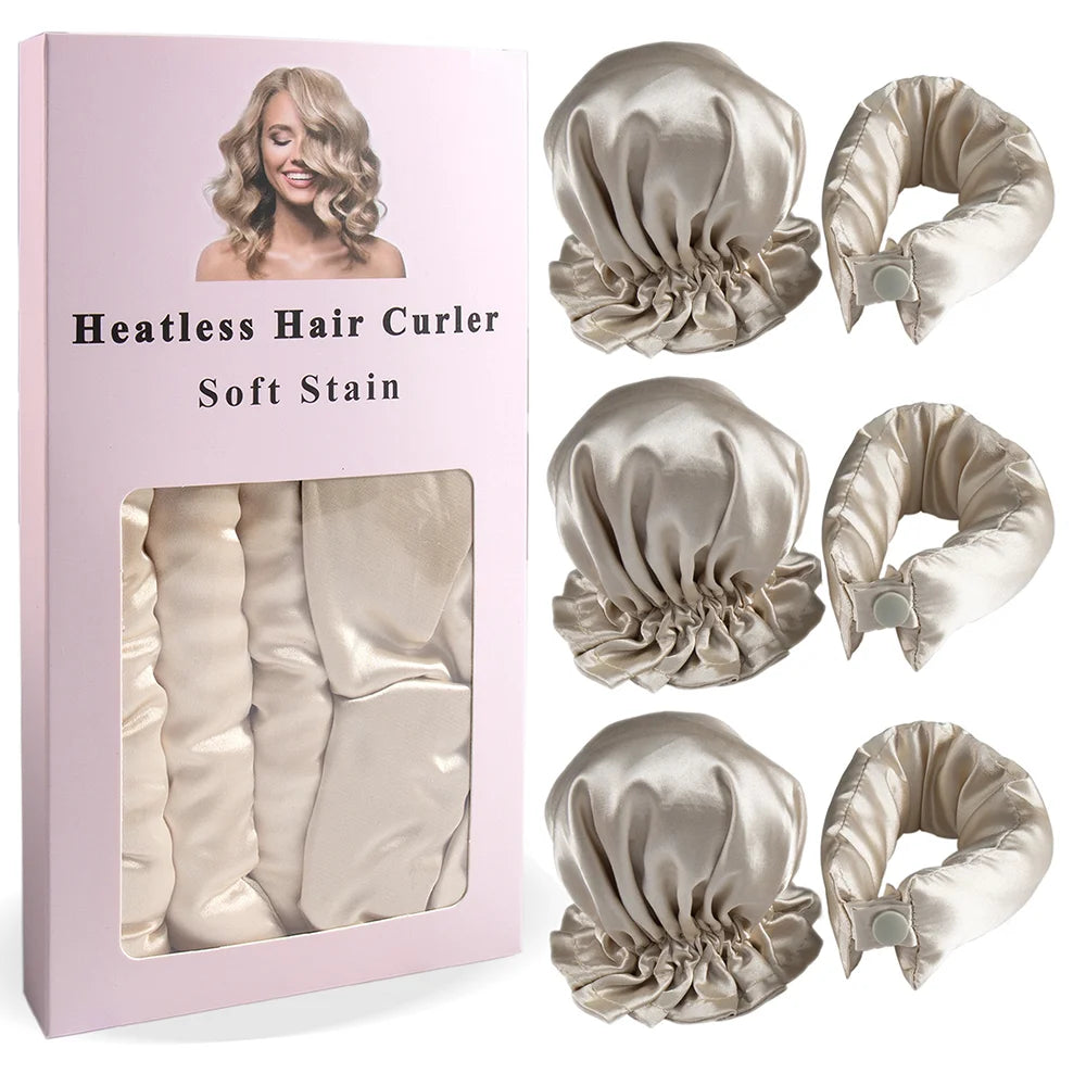 3pc Satin Heatless Curling Rod with Hair Caps, Soft Overnight Curling Rod Headband for Long Hair, DIY Hairstyling Tools