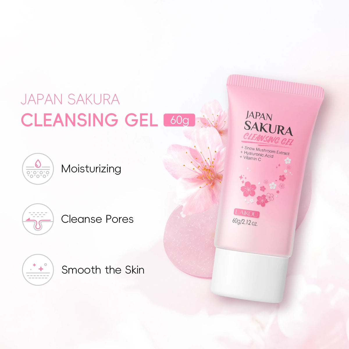 LAIKOU Japan Sakura Cleansing Gel 60g Pore Cleansing Moisturizing Smoothing Gentle Facial Cleanser