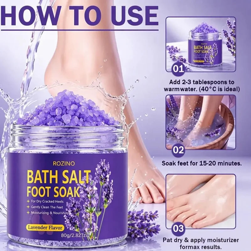 Lavender Foot Bath Salt - Deeply Cleanses with Sea Salt, Moisturizes Heels - 20-Minute Soak, Relieves Dry Feet, Post-Workout and Pre-Sleep Care - Foot Bath, Foot Care