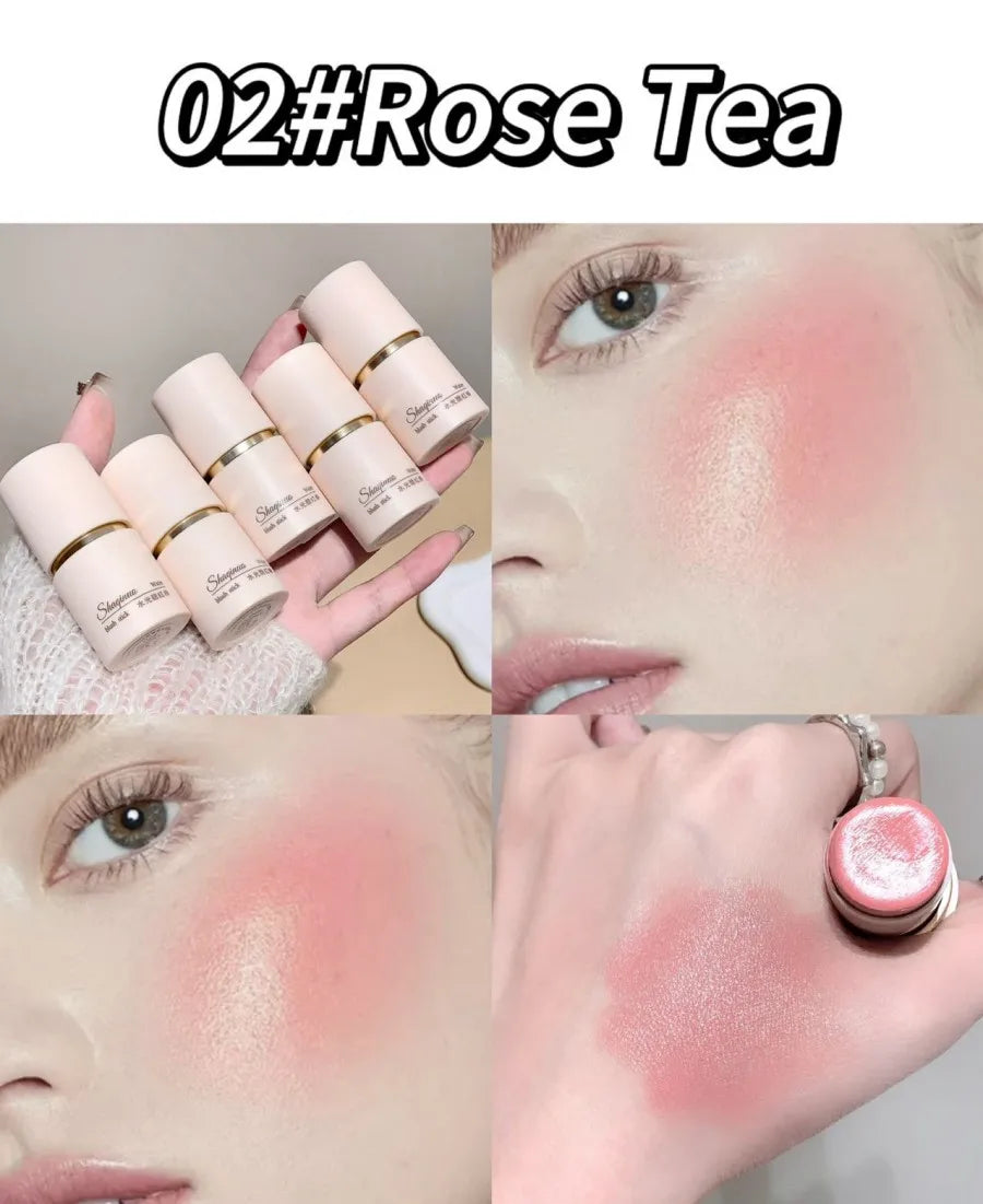 SHAQINUO Cream Blush Stick - Watery Glow, Long-Lasting, Natural Tint, Korean-Style Cheek Makeup for Fresh Look