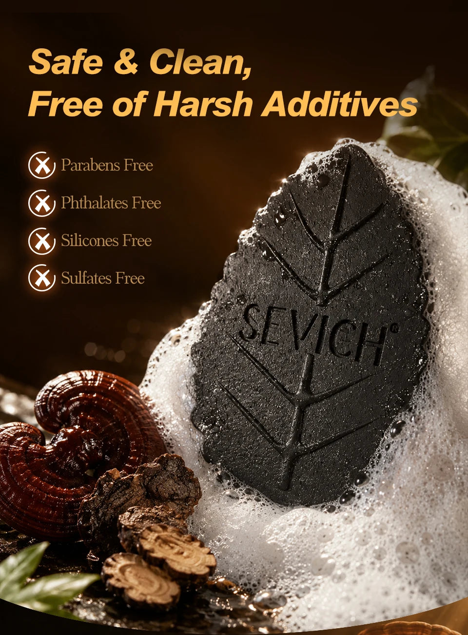 SEVICH Natural Black Shampoo Bar 120g Solid Hair Soap Herbal Anti Dandruff Oil Control Scalp Care Daily Use Strengthen Roots