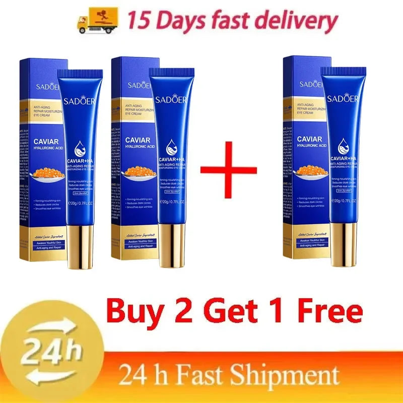 Caviar Eye Bag Removal Cream Hyaluronic Acid Anti-Wrinkle Firming Skin Fade Fine Lines Anti Dark Circle Puffiness Eye Care 20g
