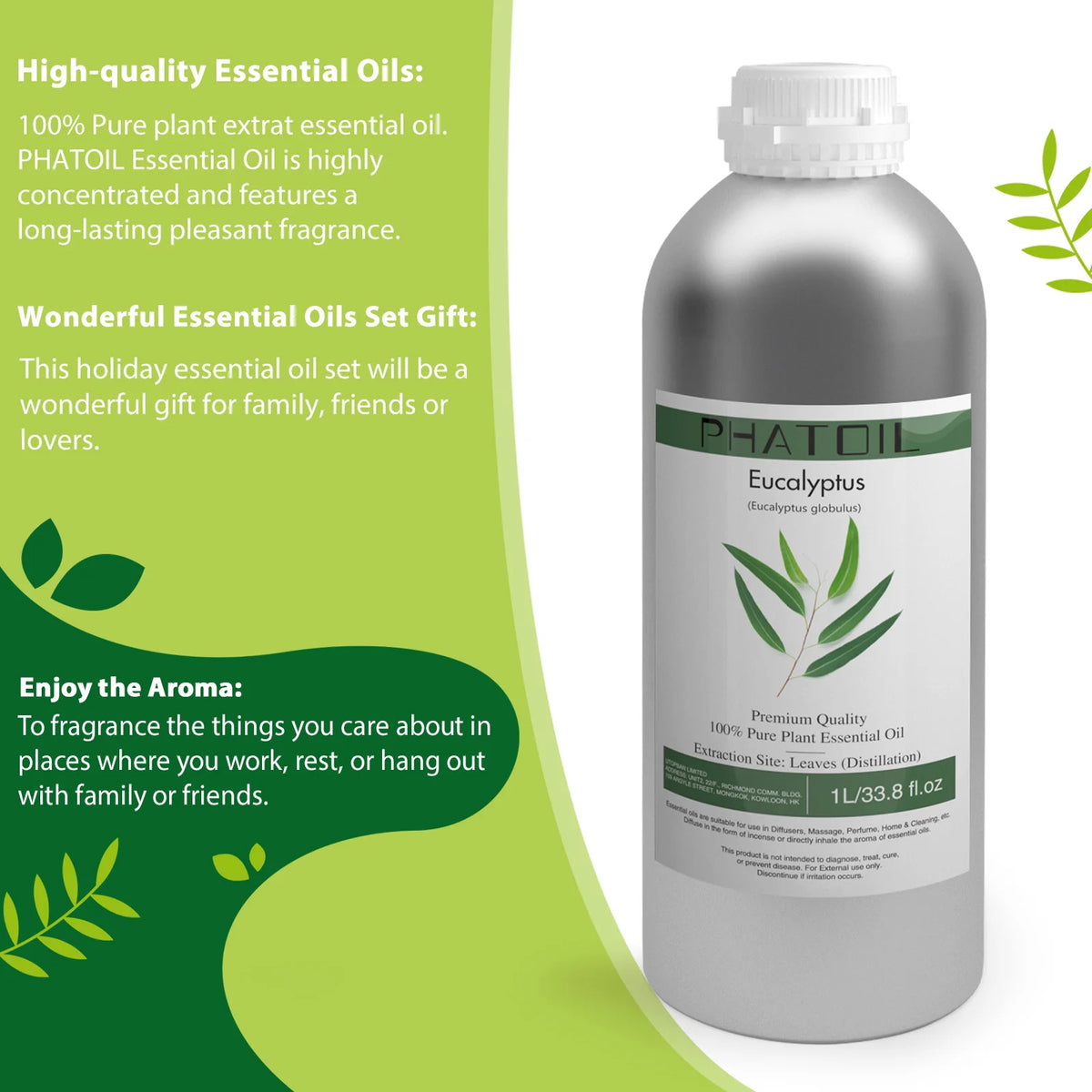 PHATOIL 1000ML Vanilla Pure Plant Essential Oils for Humidifier Aroma Diffuser Oil Massage Spa Bath Fragrance