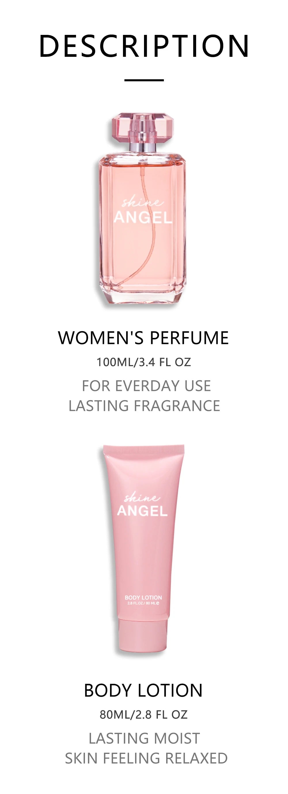 Eau de Parfum Spray and Body Lotion Gift Set Women's Fragrance Sets 3.4 Oz EDP Spray 2.8 Oz Body Cream Shine Angel 2 Pcs Gifts