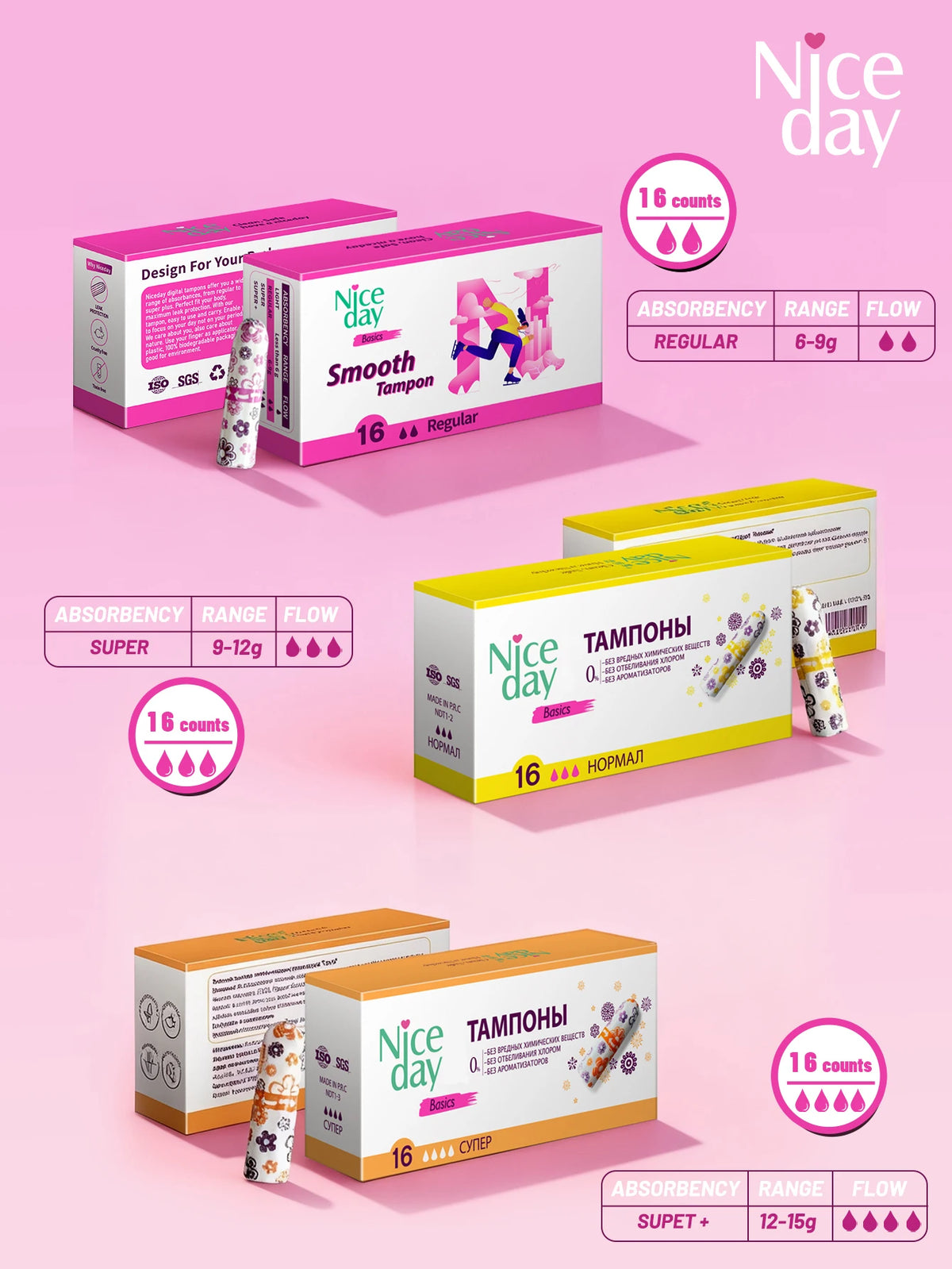 Cotton Tampons, Short Tampons, Sanitary Tampons, 16 Per Box, Can Be Used for Swimming and Surfing, a Substitute for Sanitary Napkins, Fast Absorption, High Absorption Capacity, Keeps the Private Parts Dry and Breathable