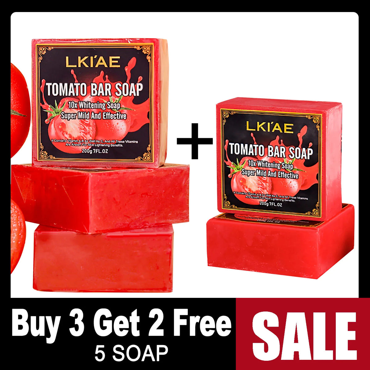 LKIAE Organic Fruit Tomato Whitening Soap, Lightening, Reduce Dark, Black Spots, Even Skin Tone, Clean Skin, Exfoliation, 200g