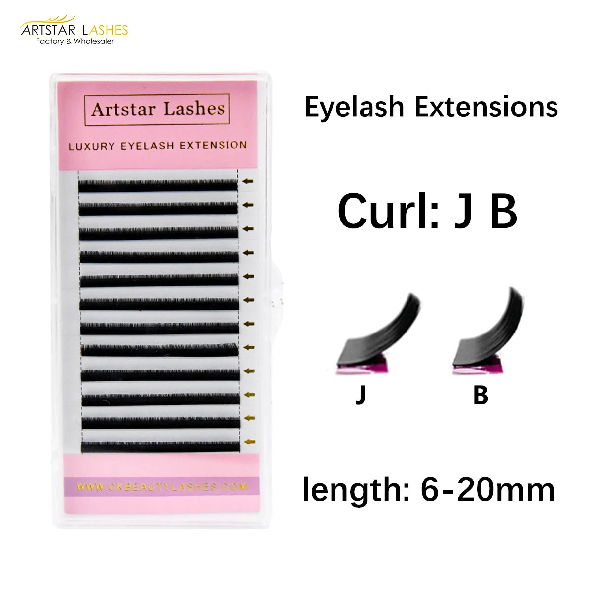 ARTSTAR 12 Rows/Tray False Eyelashes J B Curl 6-20mm Eyelash Extensions Matte Black Lashes Makeup Tool