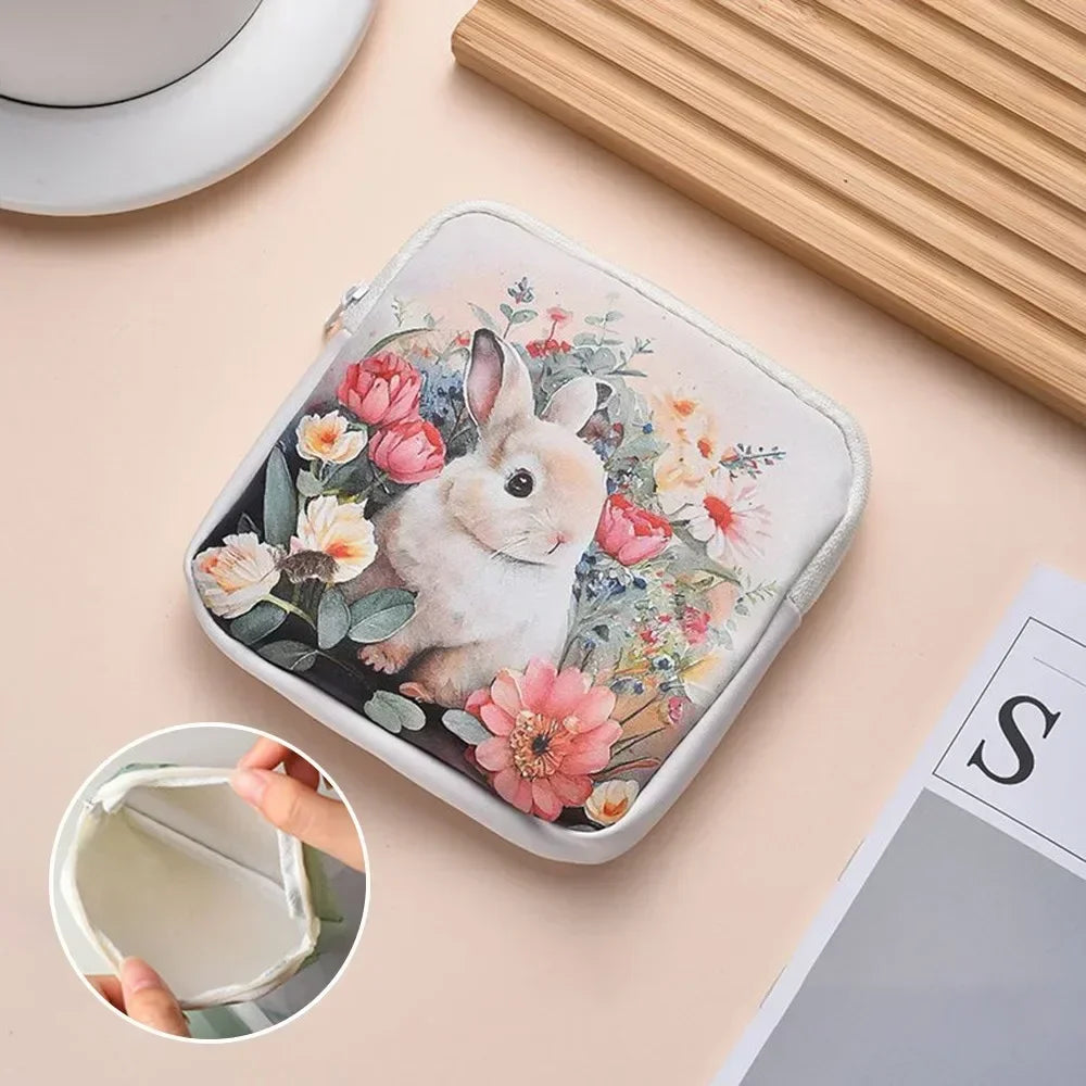 Creative PVC Sanitary Pads Bag Fashion Floral Print Large Capacity Multipurpose Coin Purse Portable Cosmetic Storage Bag