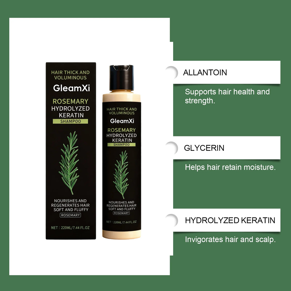 Rosemary Keratin Volumizing Shampoo 220ML Deep Nourishing Hair Care Repair Damage Boost Fullness Smooth Frizz Control Daily Use