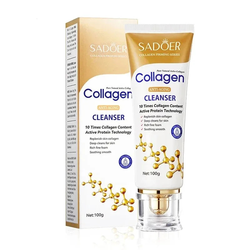 SADOER Collagen Facial Cleanser Skincare Anti Wrinkle Whitening Moisturizing Face Cleansing Face Wash Foam Cleanser Skin Care