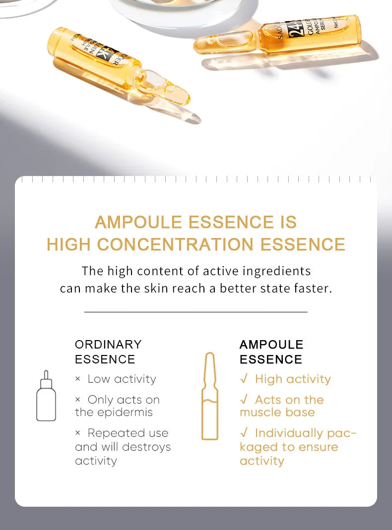 7pcs/Kit SADOER Ampoule Vitamin C 24K Gold Hyaluronic Acid Serum for Face Moisturizing Brightening Hydrating Facial Essence